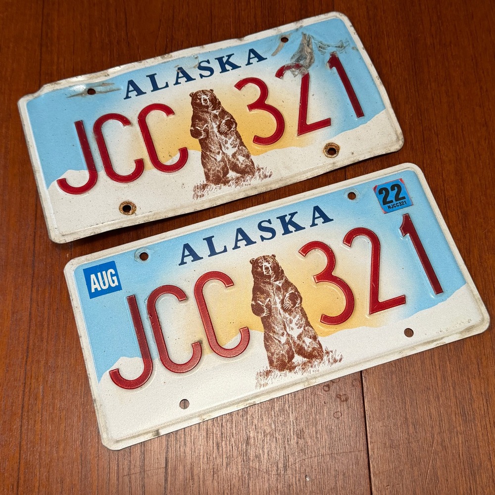 Alaska Grizzly Bear License Plate Set JCC 321 Gorpcore Man Cave  Rustic Pair